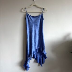 Reformation Kylen Dress - Blue Asymmetrical Ruffle Slip Dress